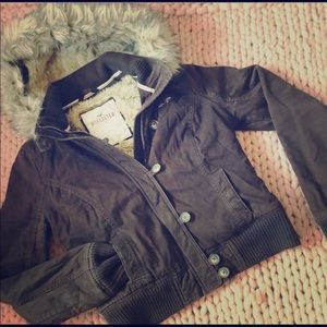 Hooded Hollister fur lined coat